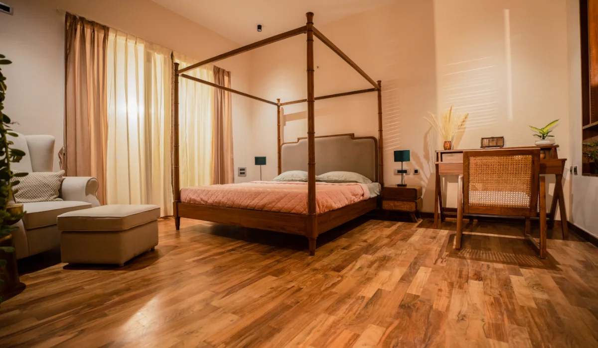 Master bedroom at Gravity Aranya eco-luxury villament